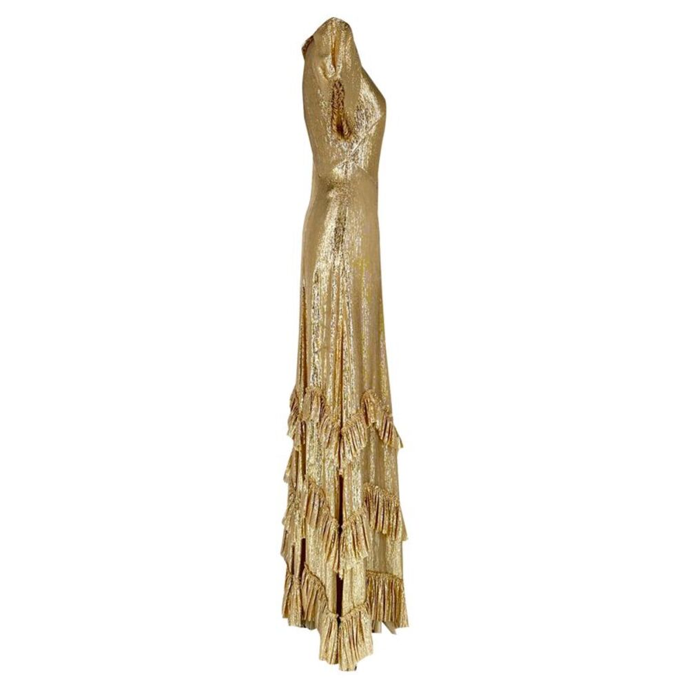 The Vampire's Wife The Sky Rocket Maxi Dress in Metallic Gold Wool
